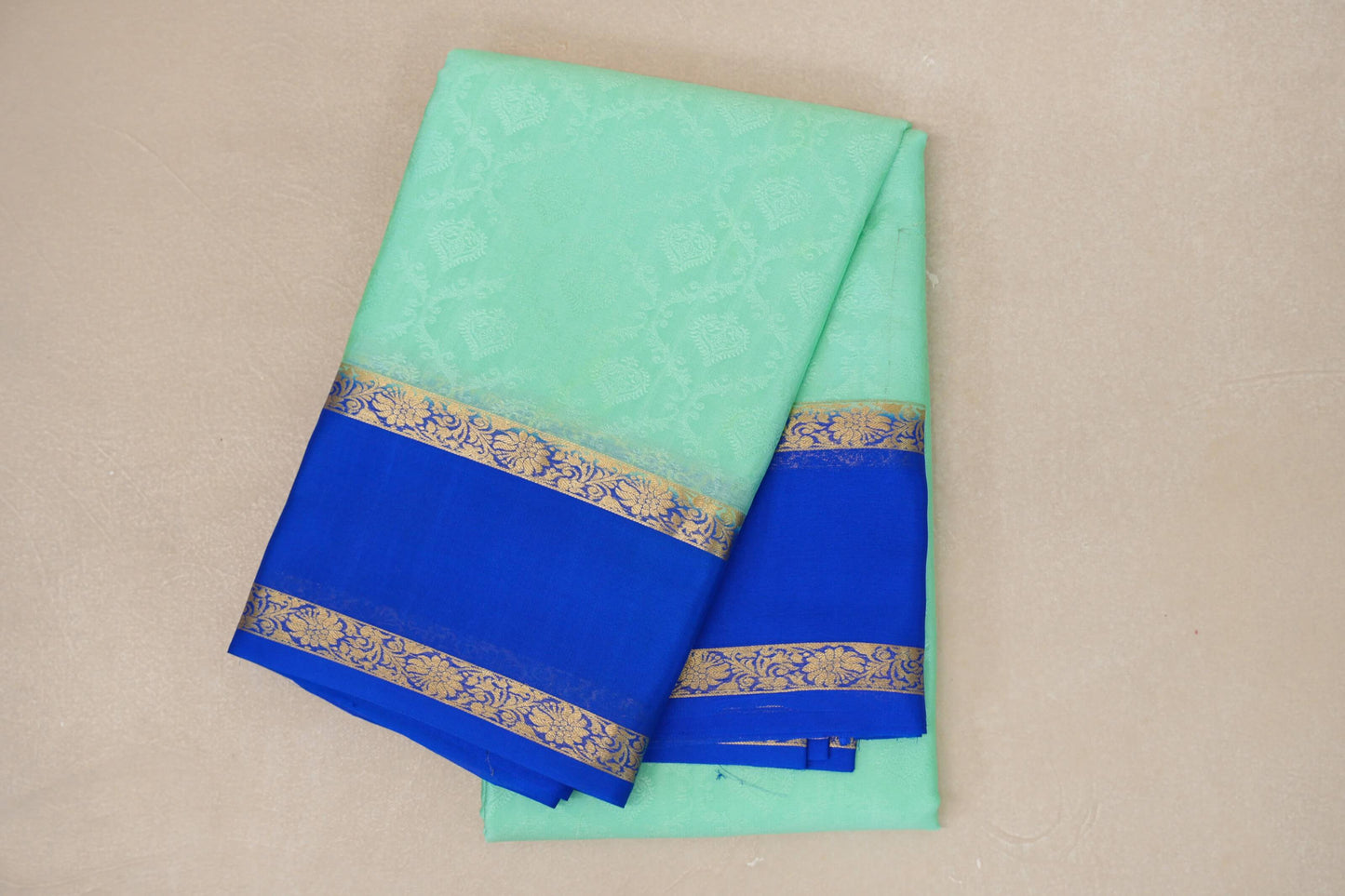 Bright Sea Green with Royal Blue Borders Mysore Silk Saree by Shreenivas Silks PSSR019026