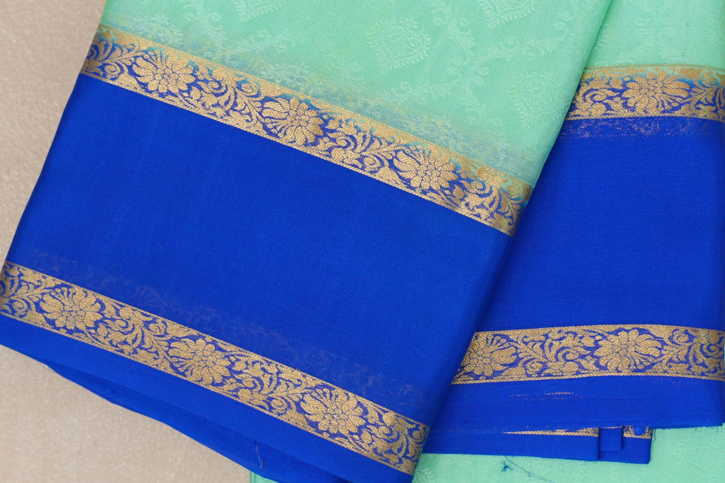 Bright Sea Green with Royal Blue Borders Mysore Silk Saree by Shreenivas Silks PSSR019026