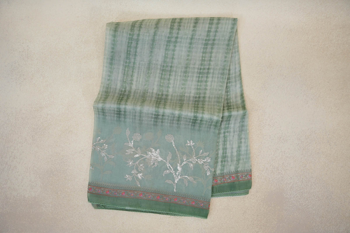 Pastel Mint Green with Sage Green Borders Organza Silk Saree