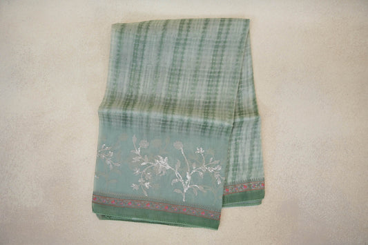 Pastel Mint Green with Sage Green Borders Organza Silk Saree