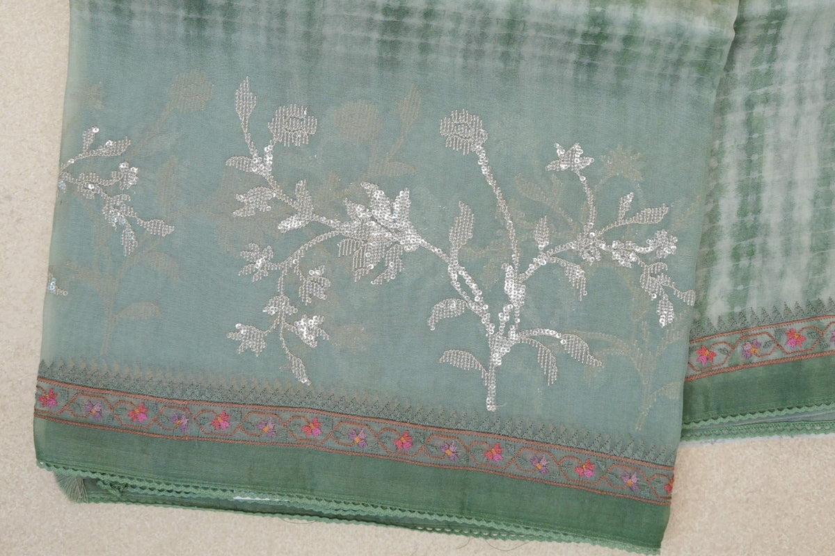 Pastel Mint Green Organza Silk Saree border