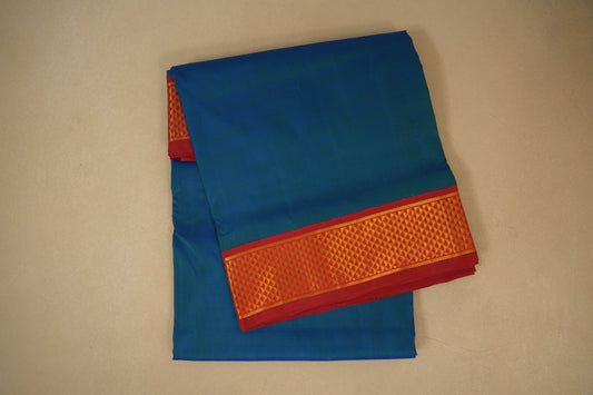 Peacock blue ten yards madisar silk saree