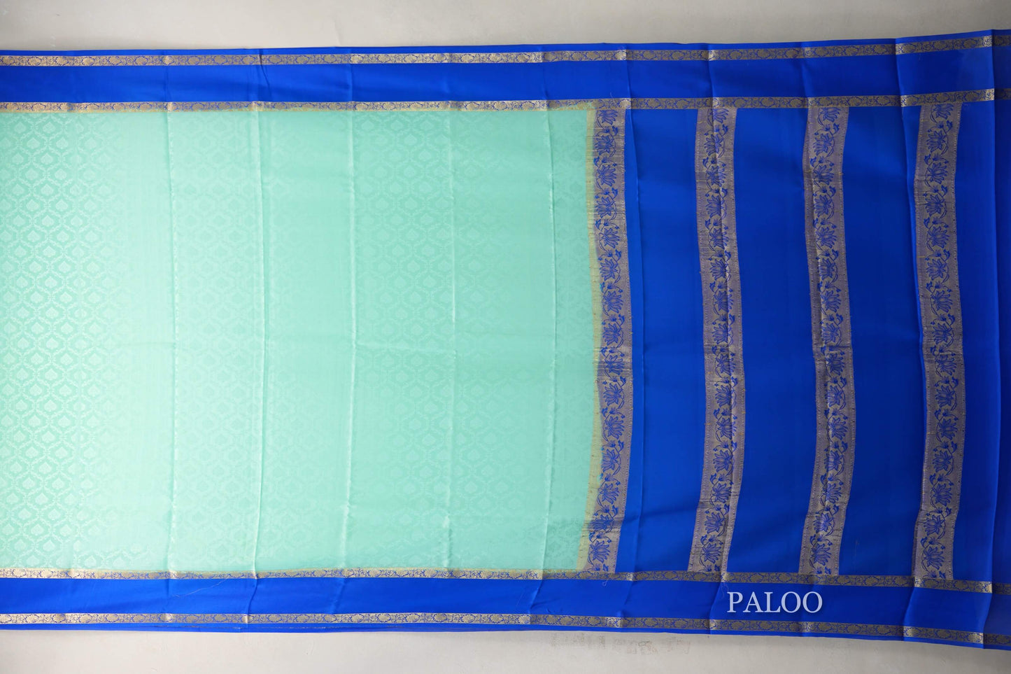 Bright Sea Green with Royal Blue Borders Mysore Silk Saree by Shreenivas Silks PSSR019026