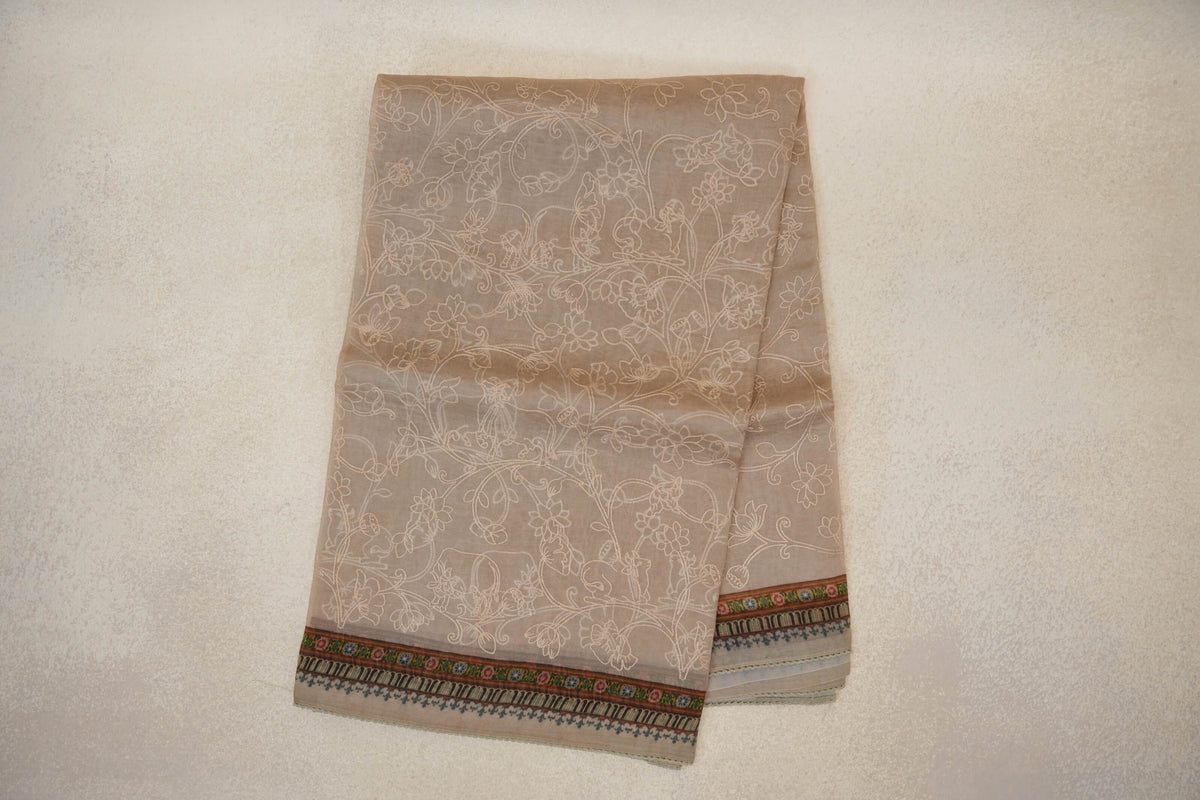 Sandal Beige with Multi Color Borders Organza Silk Saree
