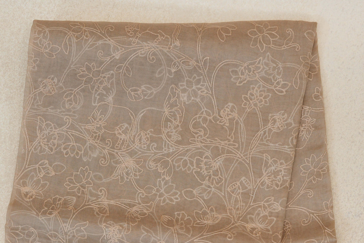 Sandal Beige with Multi Color Borders Organza Silk Saree body