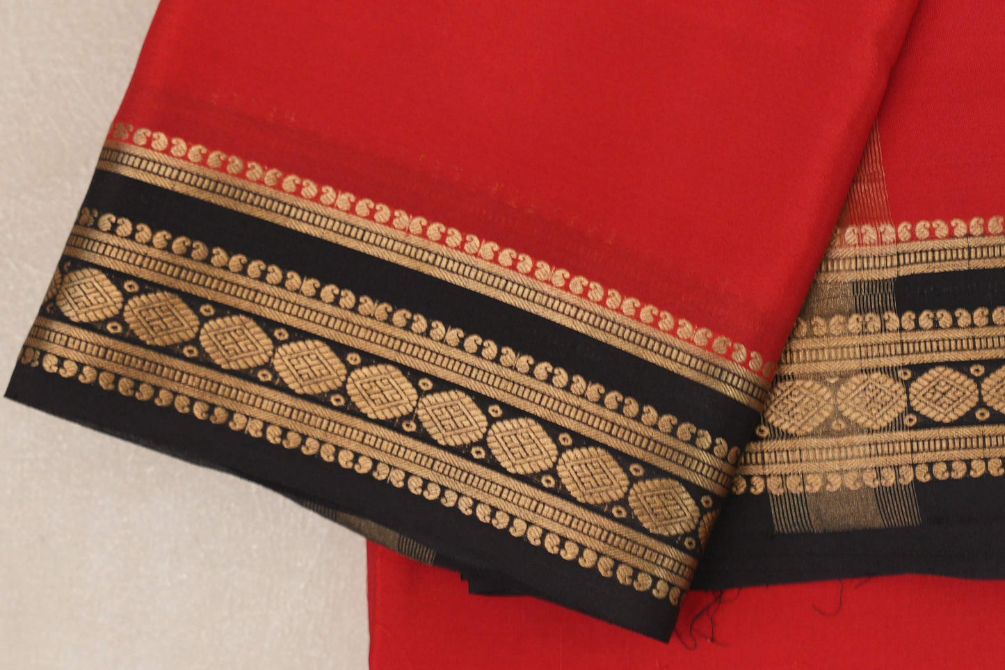 Bright Red with Dark Coffee Brown Borders Mysore Silk Saree by Shreenivas Silks PSSR019028
