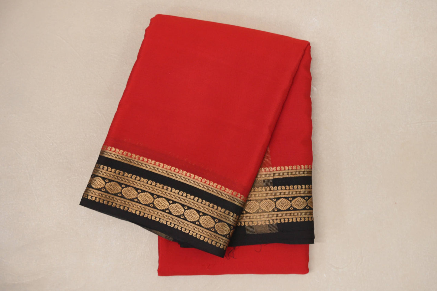 Bright Red with Dark Coffee Brown Borders Mysore Silk Saree by Shreenivas Silks PSSR019028
