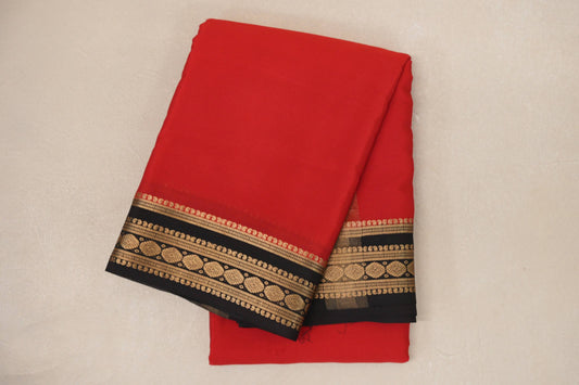 Bright Red with Dark Coffee Brown Borders Mysore Silk Saree by Shreenivas Silks PSSR019028