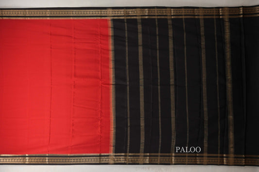 Bright Red with Dark Coffee Brown Borders Mysore Silk Saree by Shreenivas Silks PSSR019028