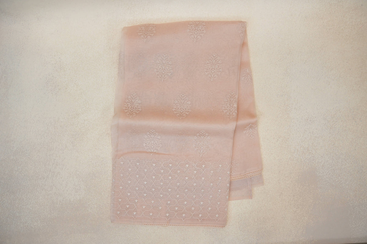 Champagne Peach Organza Silk Saree