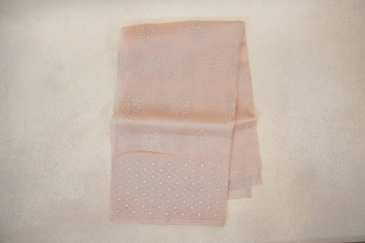 Champagne Peach Organza Silk Saree