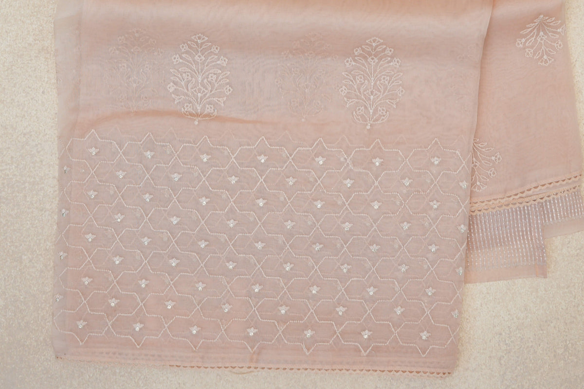 Champagne Peach Organza Silk Saree border