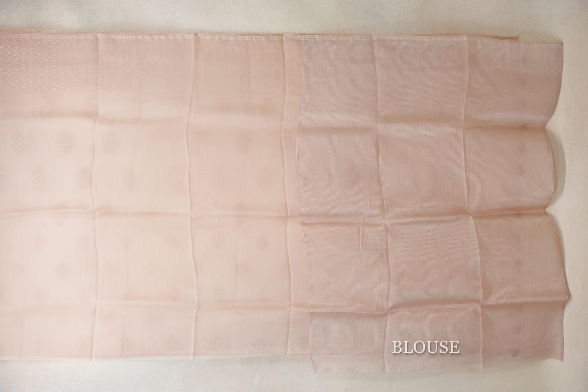 Champagne Peach Organza Silk Saree blouse