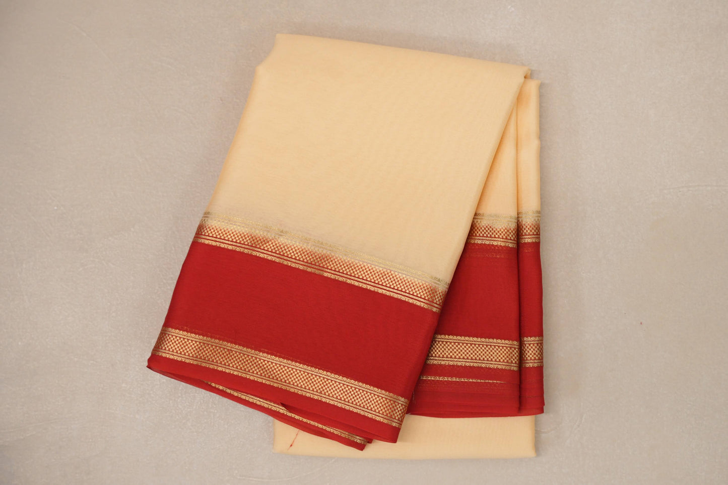 Light Yellow with Bright Red Borders Mysore Silk Saree by Shreenivas Silks PSSR019031