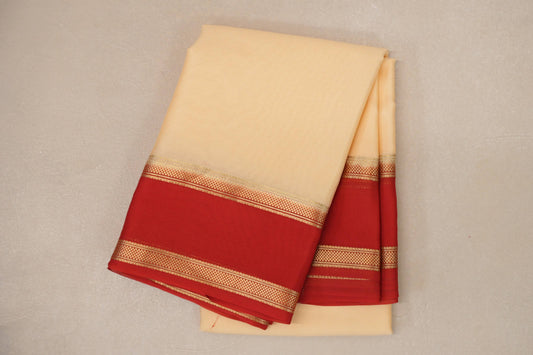 Light Yellow with Bright Red Borders Mysore Silk Saree by Shreenivas Silks PSSR019031