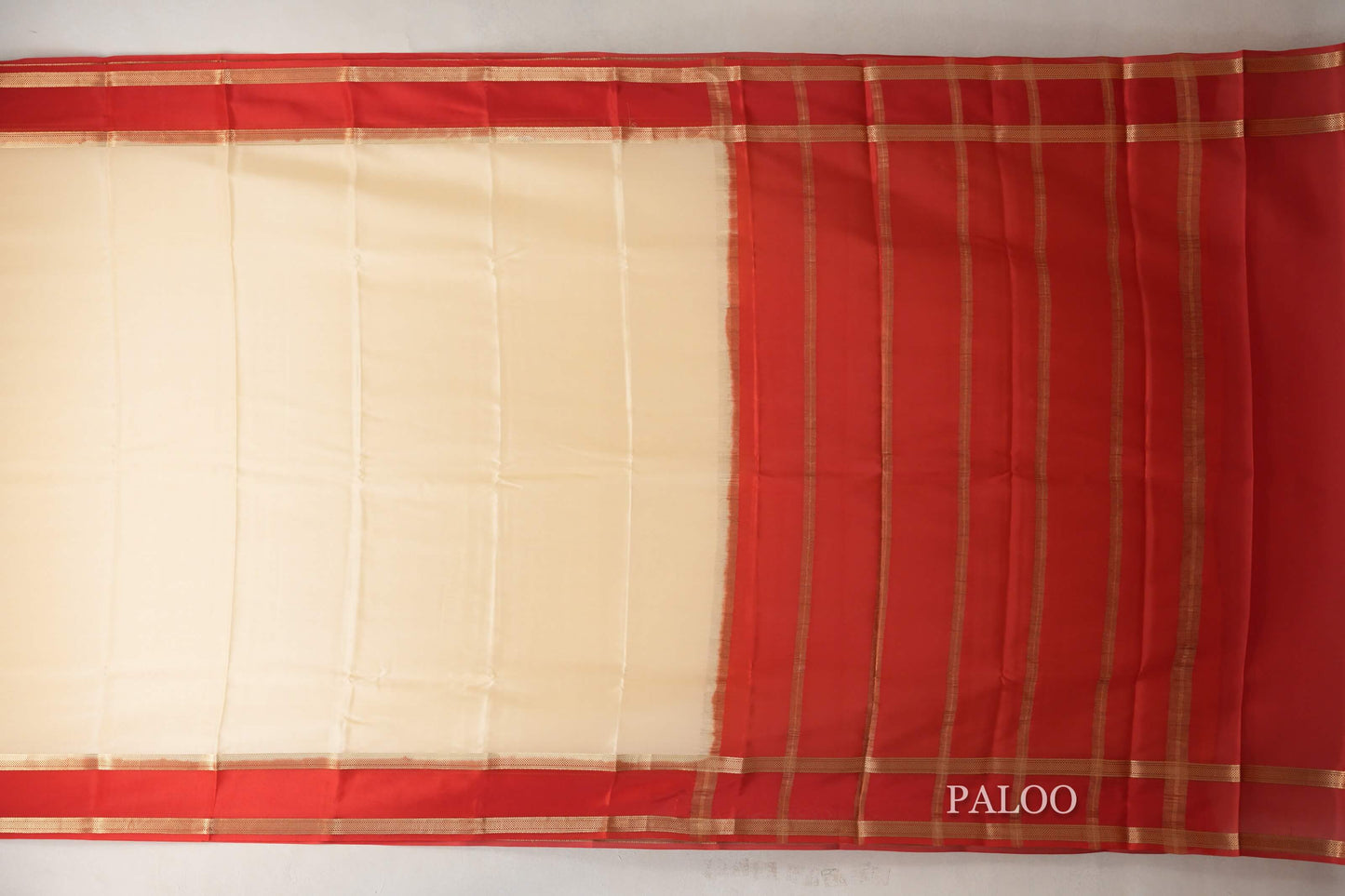 Light Yellow with Bright Red Borders Mysore Silk Saree by Shreenivas Silks PSSR019031