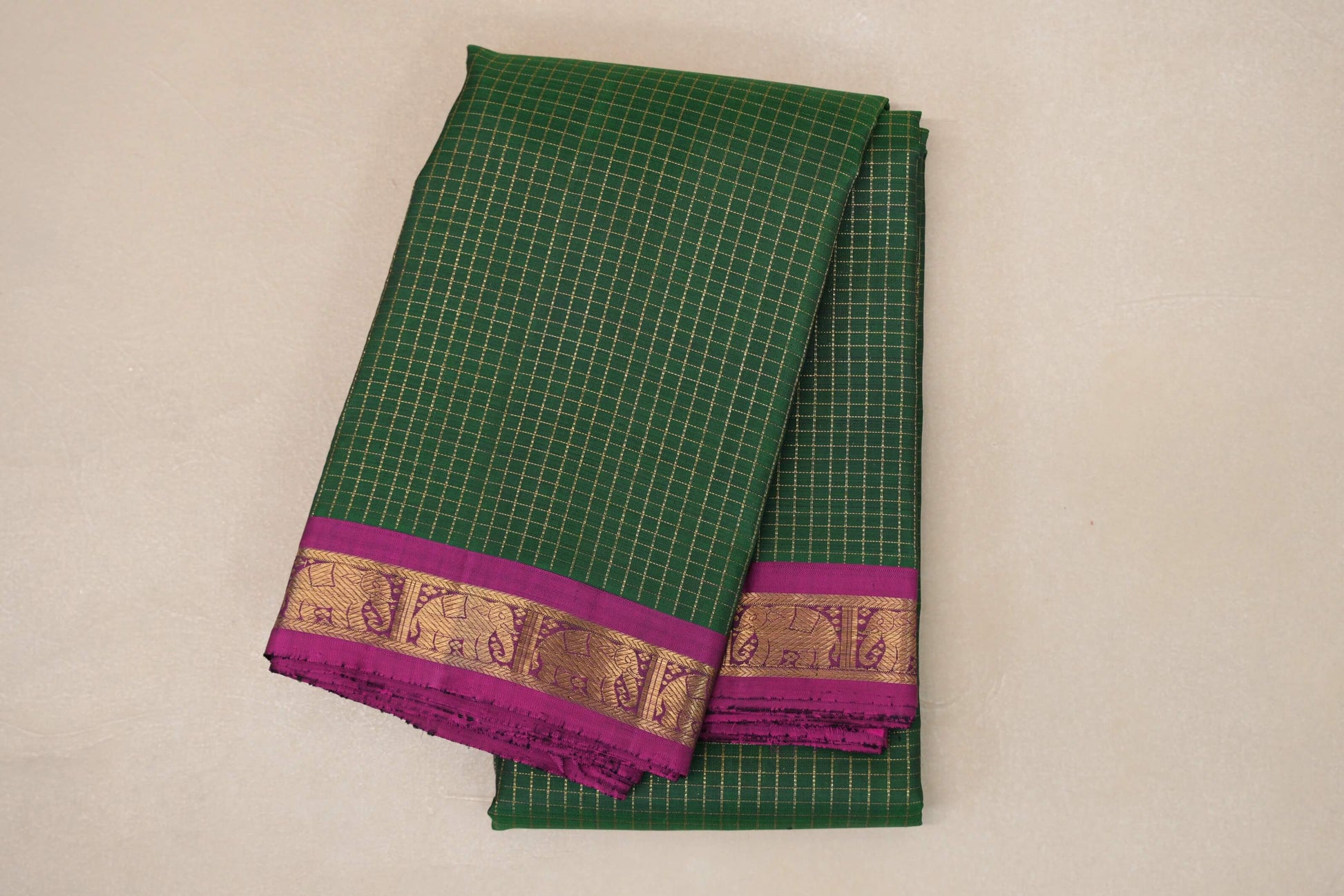 folded Bottle Green Vintage Kanjivaram Silk Saree  
