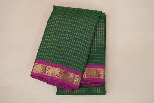 Bottle Green with Dark Magenta Borders Vintage Heirloom Kanjivaram Silk Saree by Shreenivas Silks PSSR019032