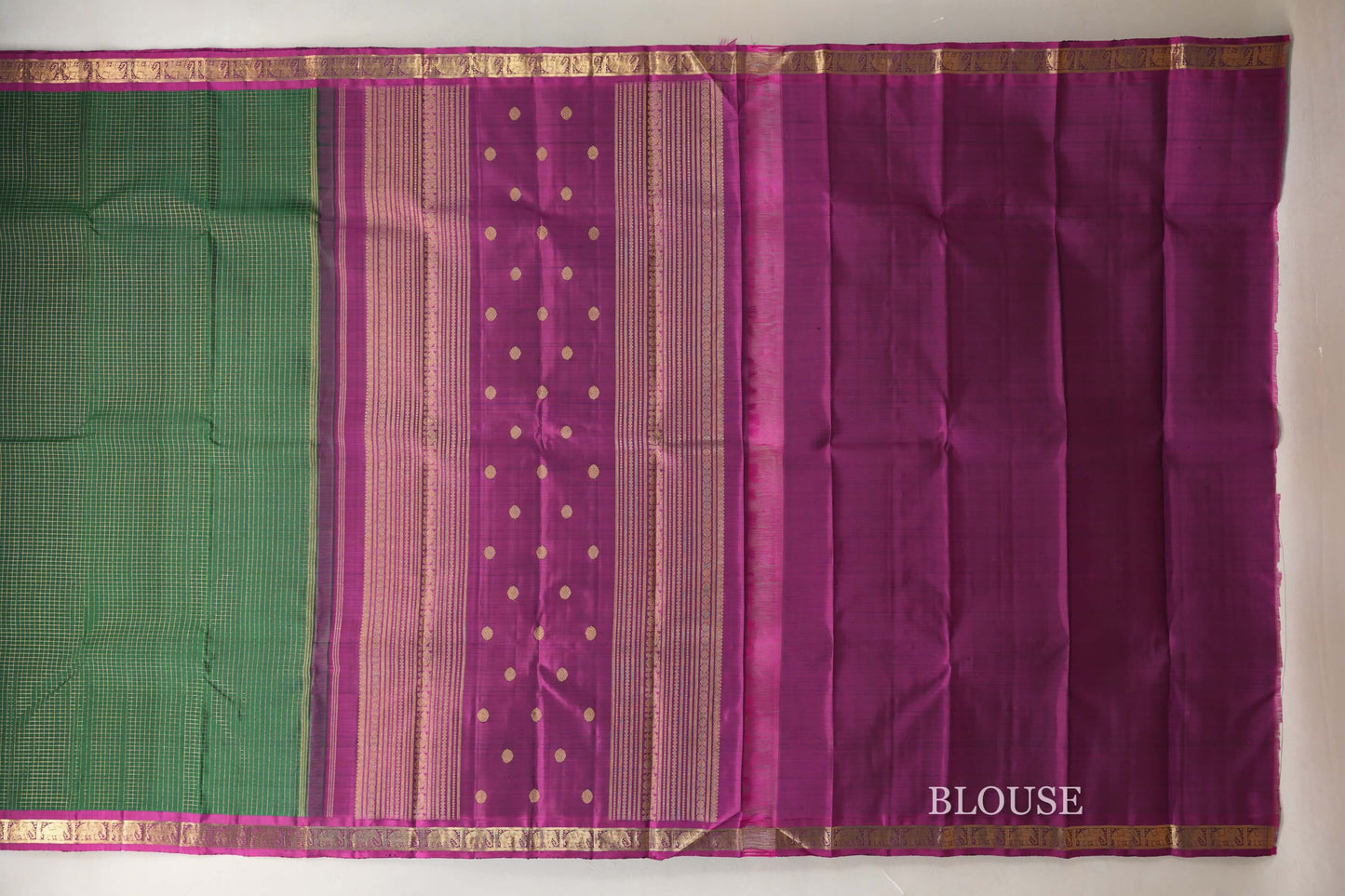 Bottle Green Vintage Kanjivaram Silk Saree  blouse
