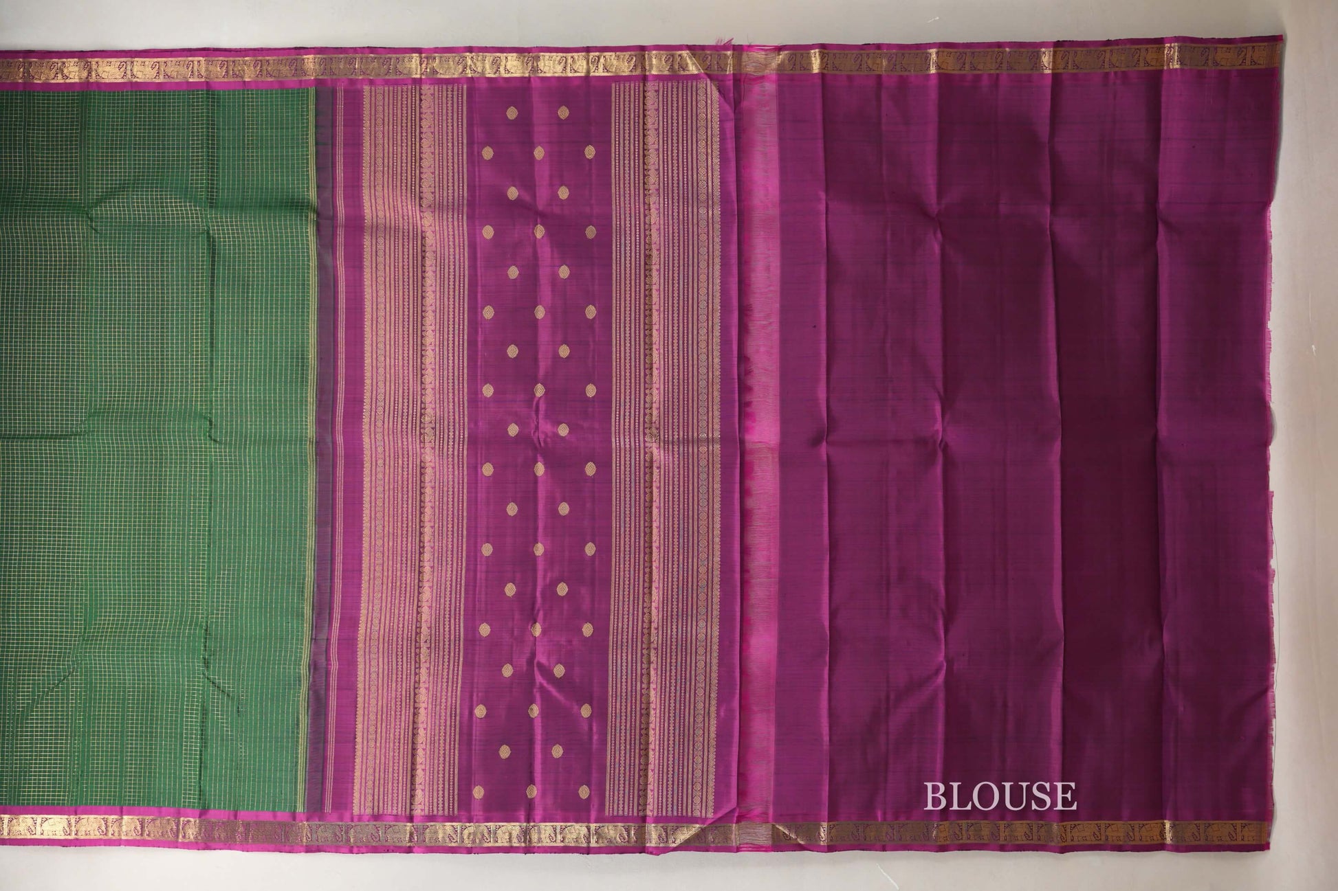 Bottle Green Vintage Kanjivaram Silk Saree  blouse