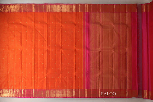 Bright Orange with Orangish Pink Borders Vintage Heirloom Kanjivaram Silk Saree by Shreenivas Silks PSSR019033