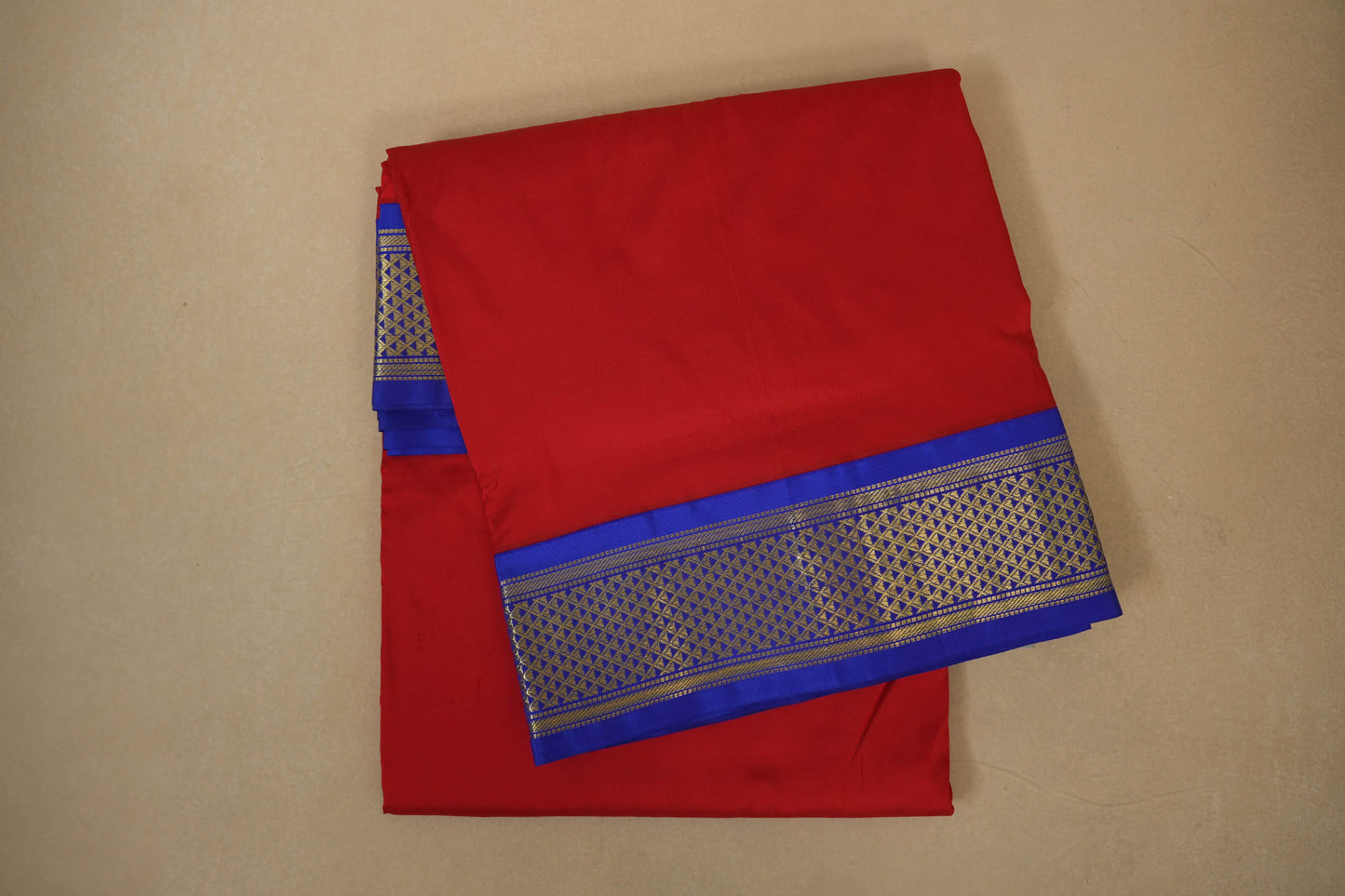 Deep red ten yards madisar silk saree