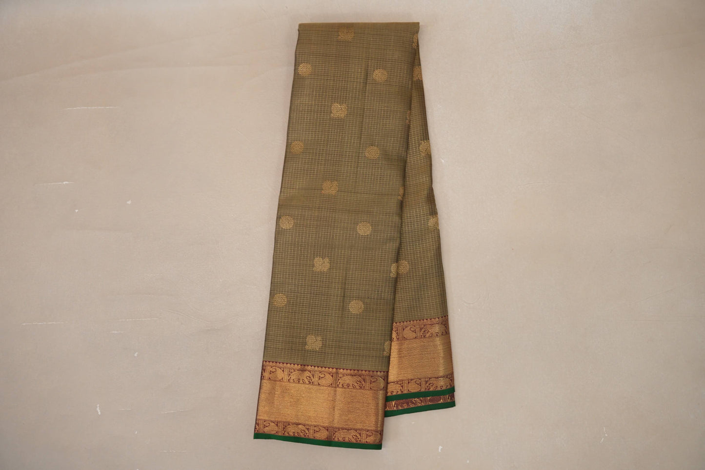 Olive Green with Deep Maroon Borders and Green Selvedge Vintage Heirloom Kanjivaram Silk Saree by Shreenivas Silks PSSR019035