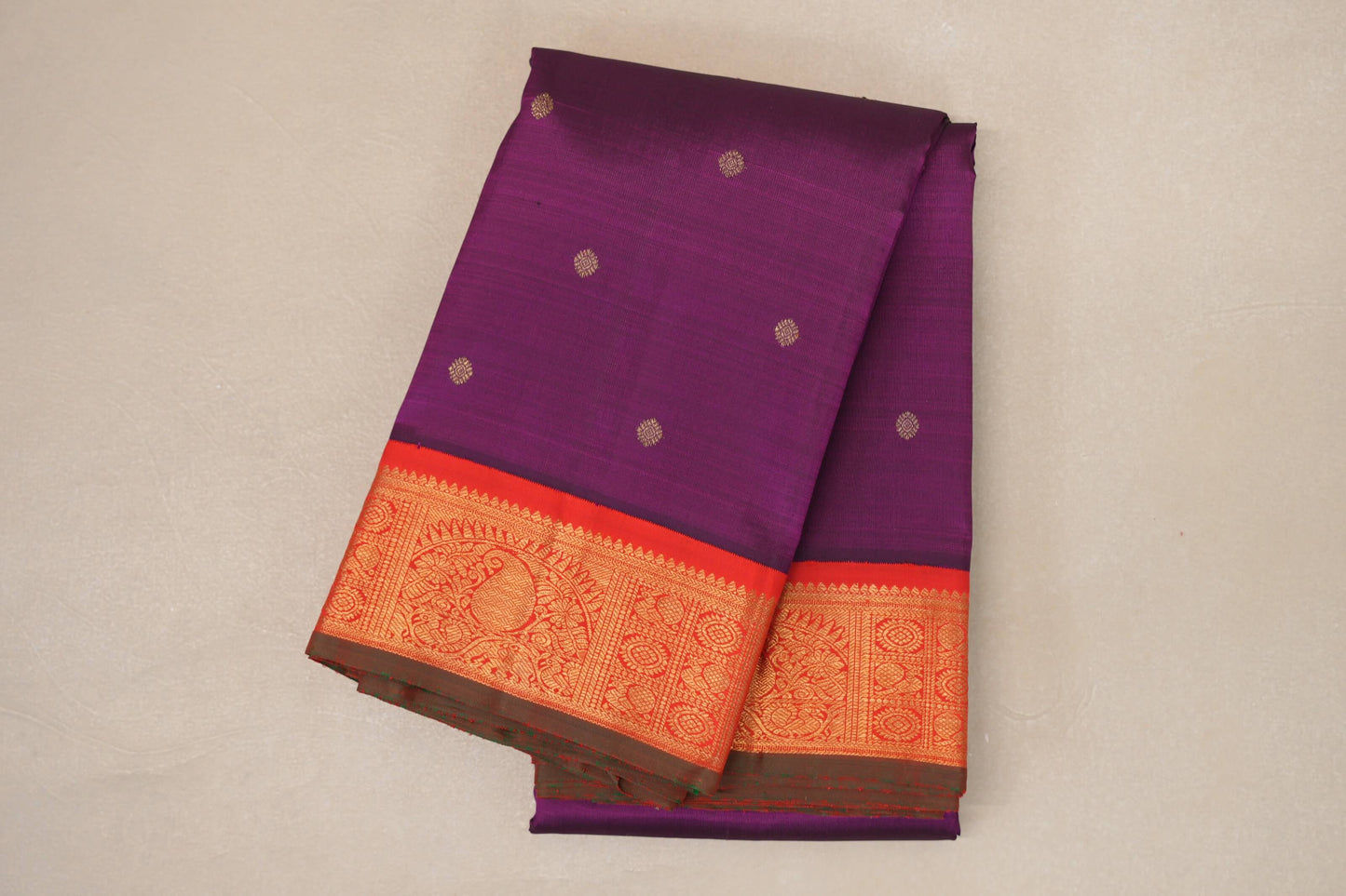 Deep Magenta with Bright Red Borders and Manthulir Selvedge Vintage Heirloom Kanjivaram Silk Saree by Shreenivas Silks PSSR019036