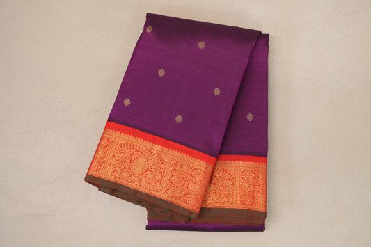 Deep Magenta with Bright Red Borders and Manthulir Selvedge Vintage Heirloom Kanjivaram Silk Saree by Shreenivas Silks PSSR019036