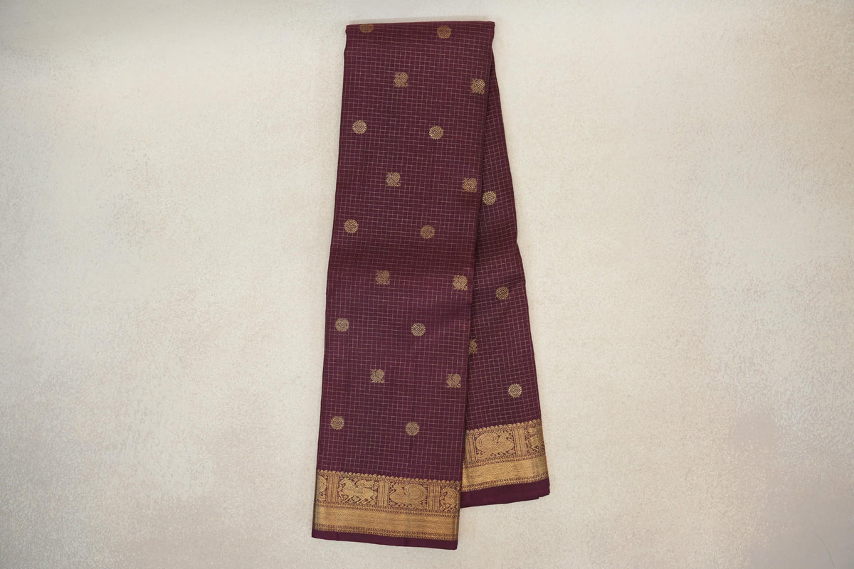 Online Brown with Zari checks Vintage Heirloom Kanjivaram Silk Saree