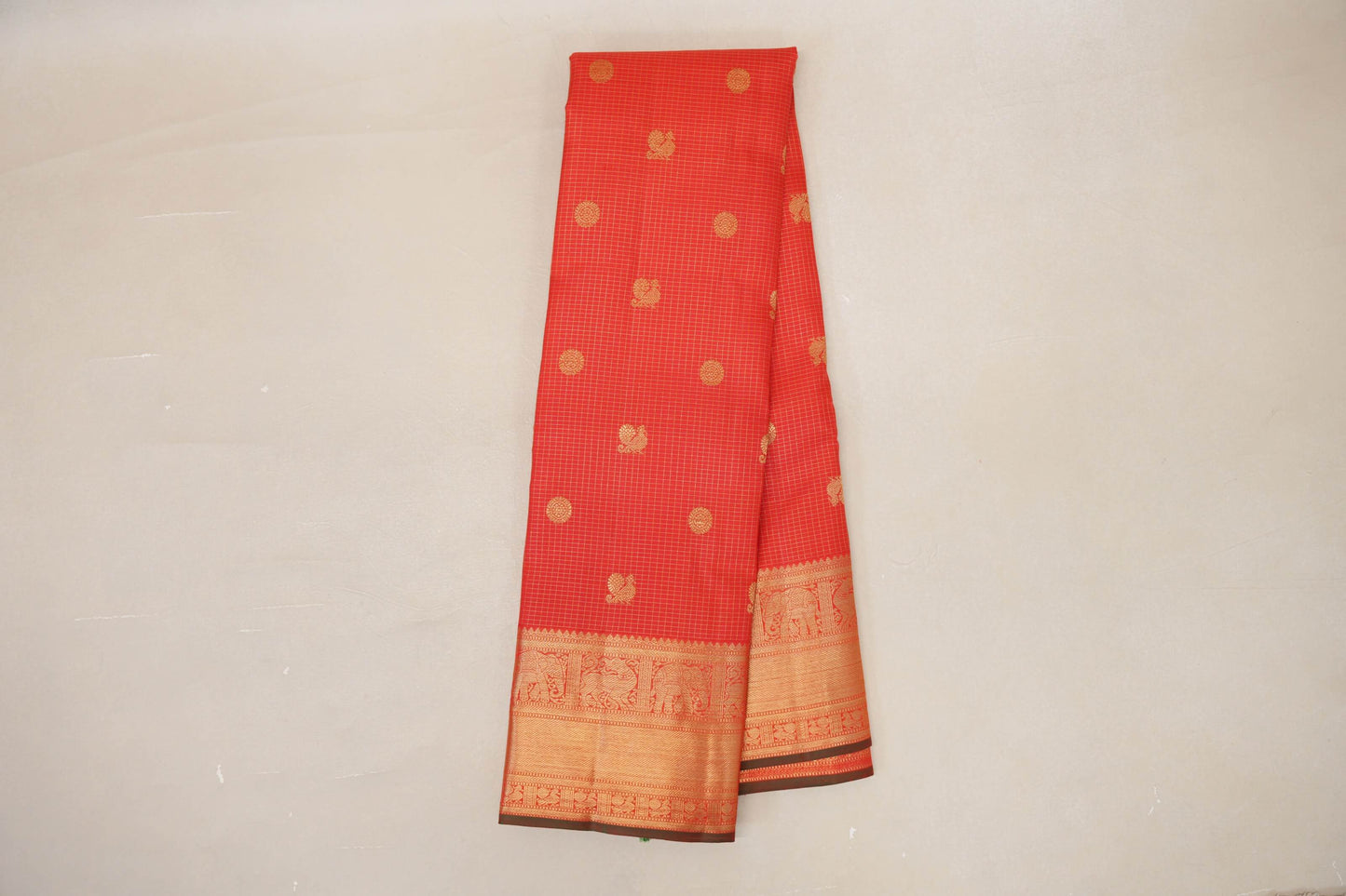 Bright Red with Dual Tone Red and Green Selvedge Borders Vintage Heirloom Kanjivaram Silk Saree by Shreenivas Silks PSSR019037