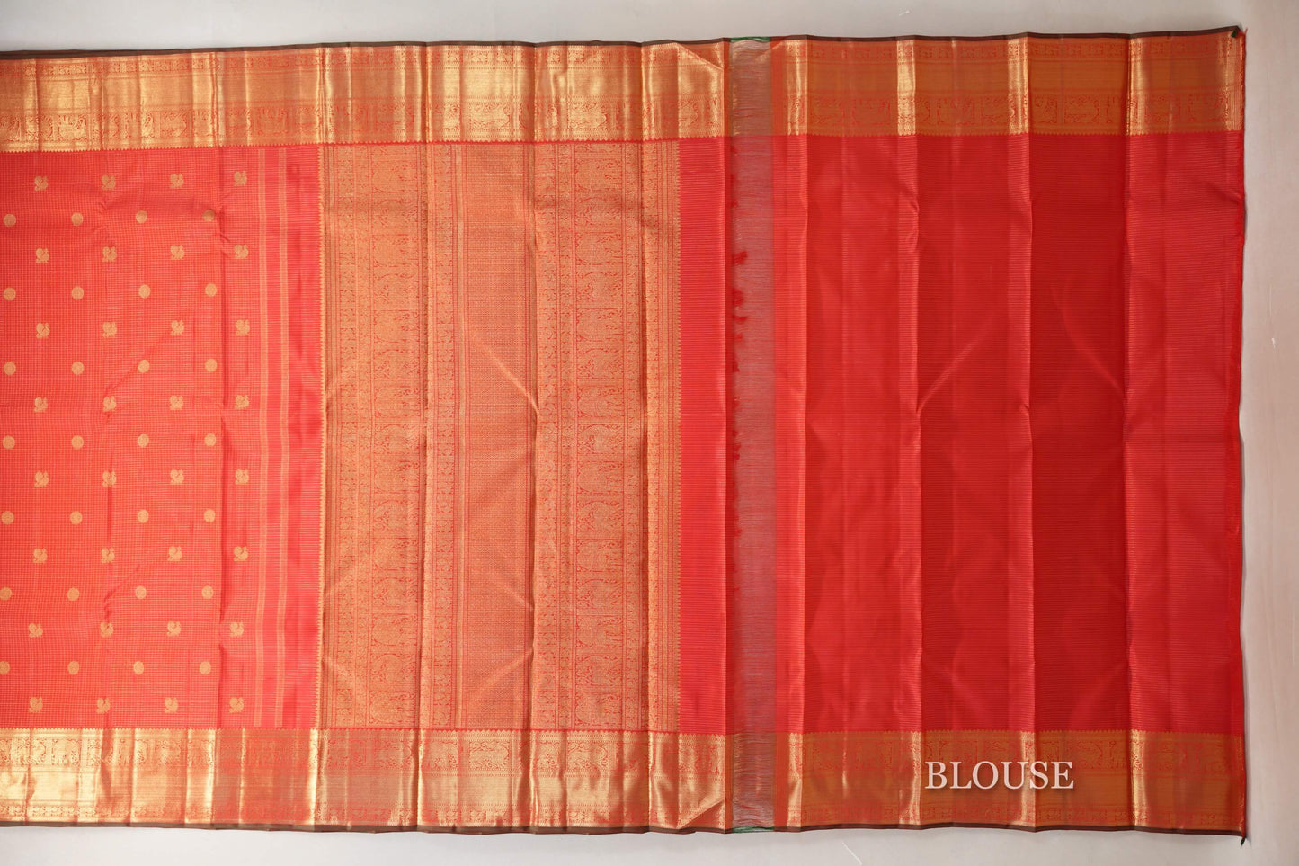 Bright Red with Dual Tone Red and Green Selvedge Borders Vintage Heirloom Kanjivaram Silk Saree by Shreenivas Silks PSSR019037