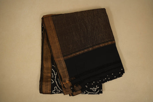 Black mangalgiri cotton bandhani saree