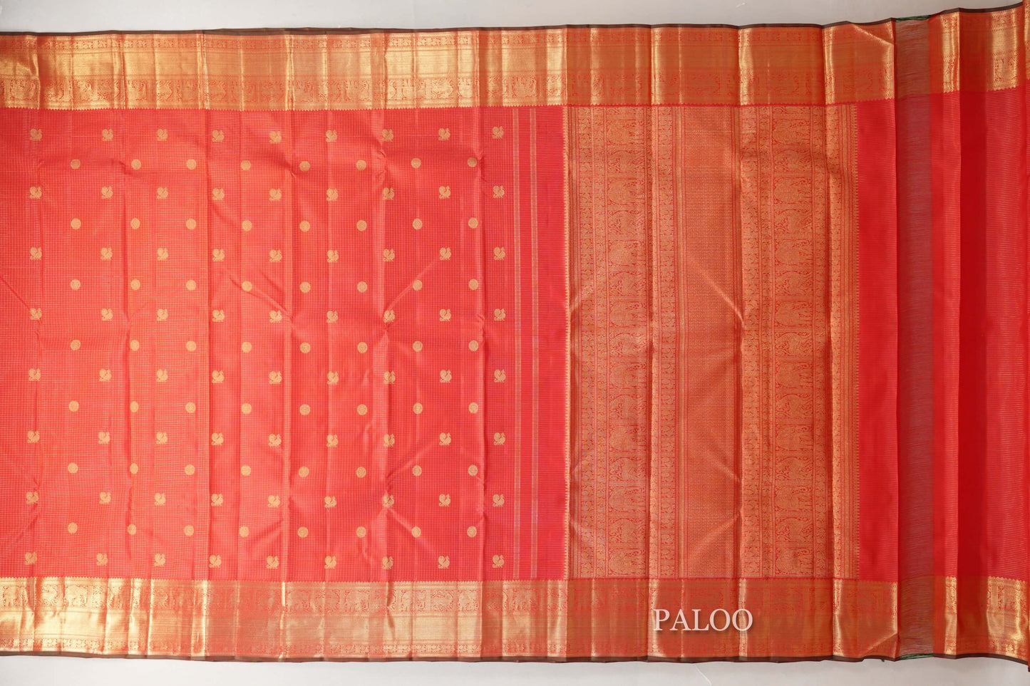 Bright Red with Dual Tone Red and Green Selvedge Borders Vintage Heirloom Kanjivaram Silk Saree by Shreenivas Silks PSSR019037