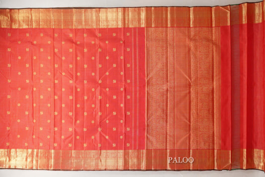 Bright Red with Dual Tone Red and Green Selvedge Borders Vintage Heirloom Kanjivaram Silk Saree by Shreenivas Silks PSSR019037