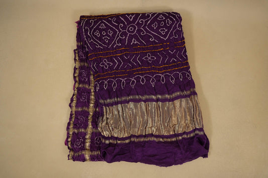 Magenta gaji silk bandhani saree