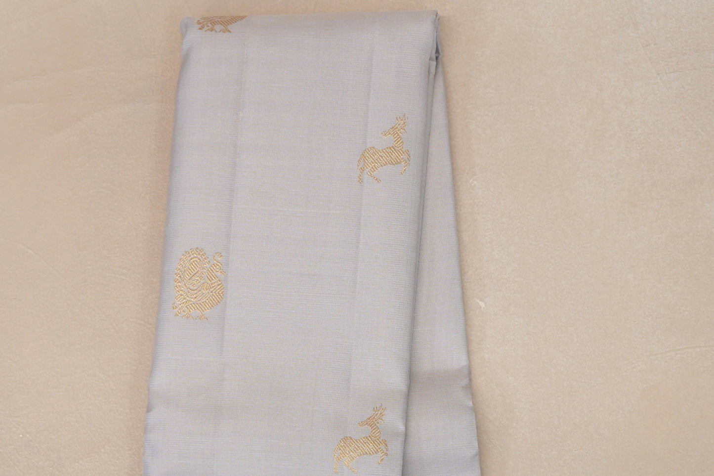 Pearl Grey with Light Green Selvedge Vintage Kanjivaram Silk Saree by Shreenivas Silks PSSR019039