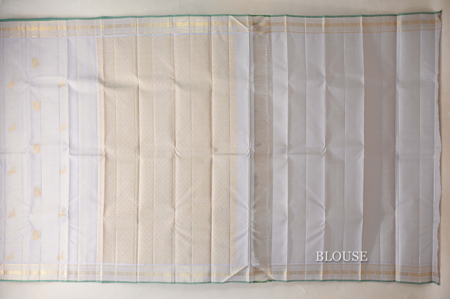 Pearl Grey with Light Green Selvedge Vintage Kanjivaram Silk Saree by Shreenivas Silks PSSR019039