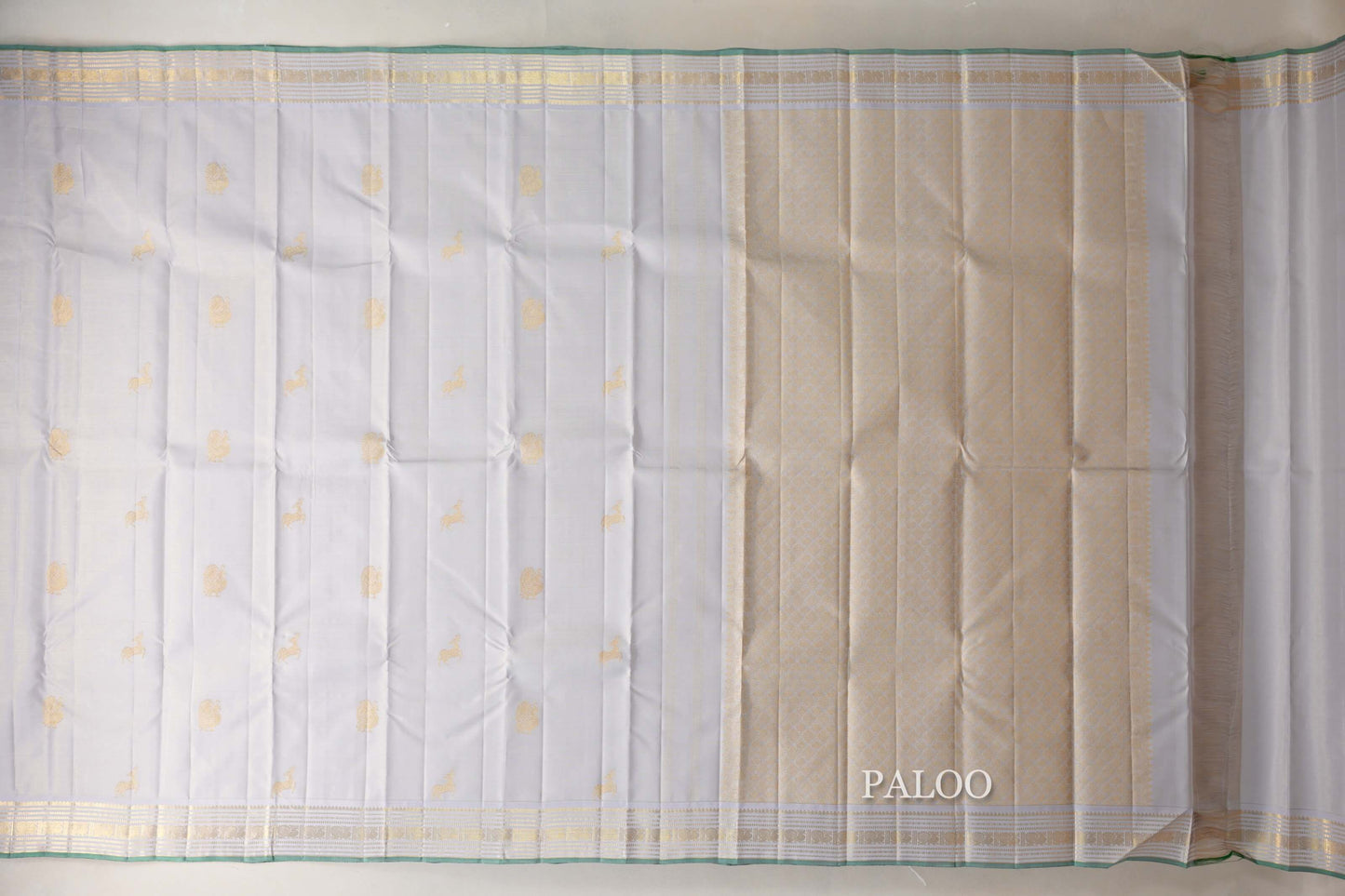 Pearl Grey with Light Green Selvedge Vintage Kanjivaram Silk Saree by Shreenivas Silks PSSR019039