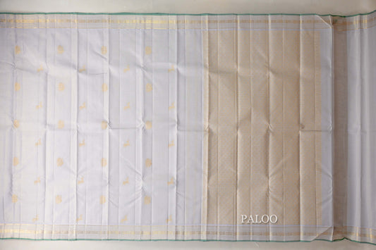 Pearl Grey with Light Green Selvedge Vintage Kanjivaram Silk Saree by Shreenivas Silks PSSR019039