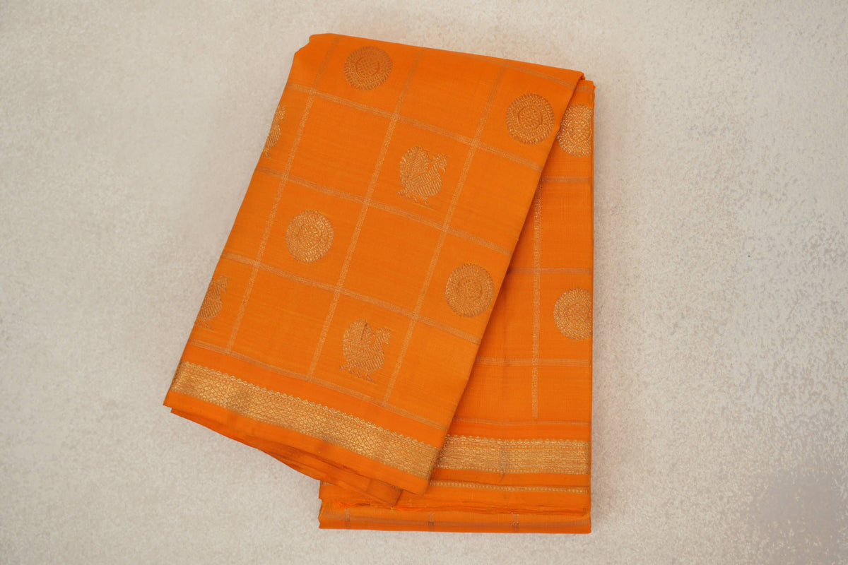 Mango Yellow with Zari Checks Vintage Heirloom Kanjivaram Silk Saree