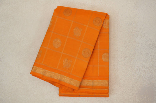 Mango Yellow with Zari Checks Vintage Heirloom Kanjivaram Silk Saree