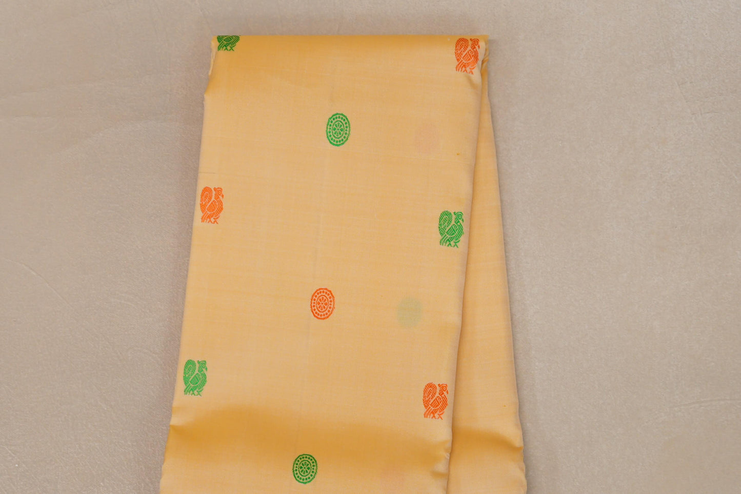 Pastel Yellow with White Borders and Peach Orange Selvedge Thread woven Vintage Kanjivaram Silk Saree by Shreenivas Silks PSSR019040