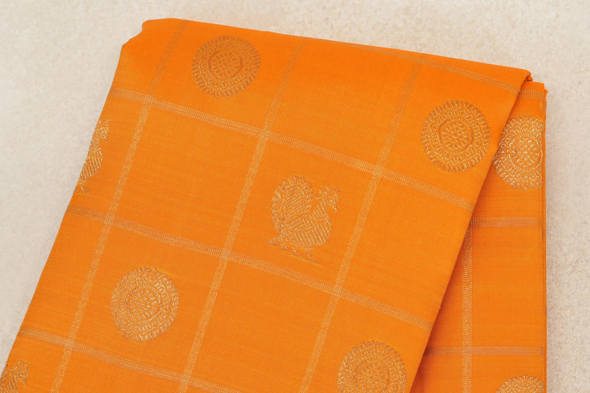 Mango Yellow with Zari Checks Vintage Heirloom Kanjivaram Silk Saree body