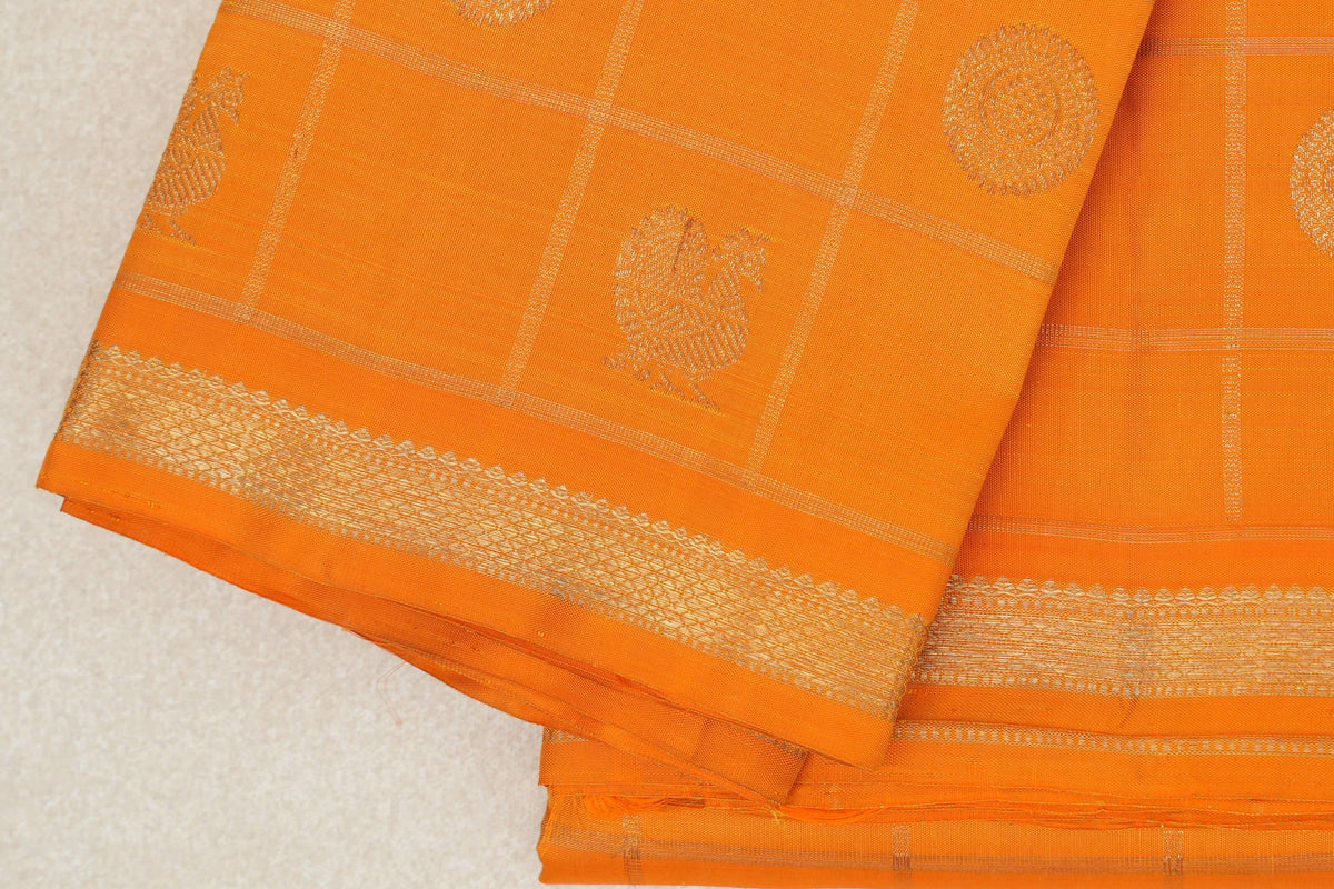 Mango Yellow with Zari Checks Vintage Heirloom Kanjivaram Silk Saree border