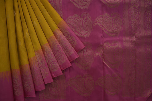 Lemon yellow kanchipuram silk saree