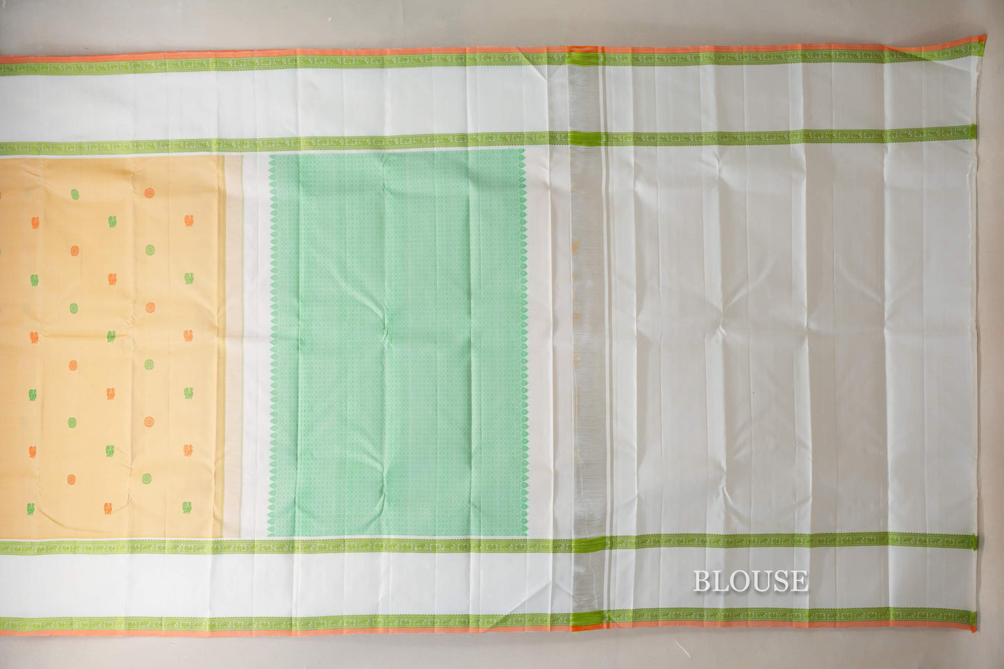 Pastel Yellow with White Borders and Peach Orange Selvedge Thread woven Vintage Kanjivaram Silk Saree by Shreenivas Silks PSSR019040