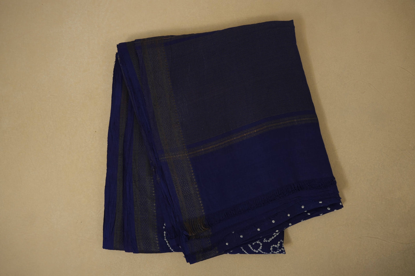 Navy blue mangalgiri cotton bandhani saree