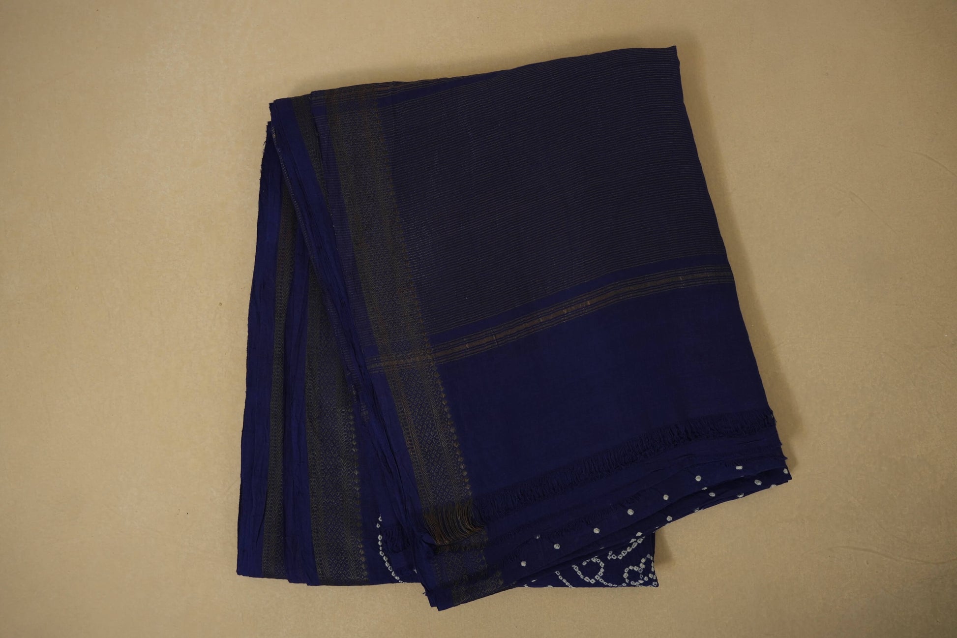 Navy blue mangalgiri cotton bandhani saree