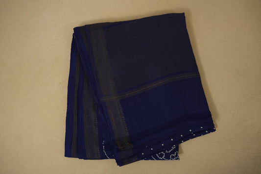 Navy blue mangalgiri cotton bandhani saree